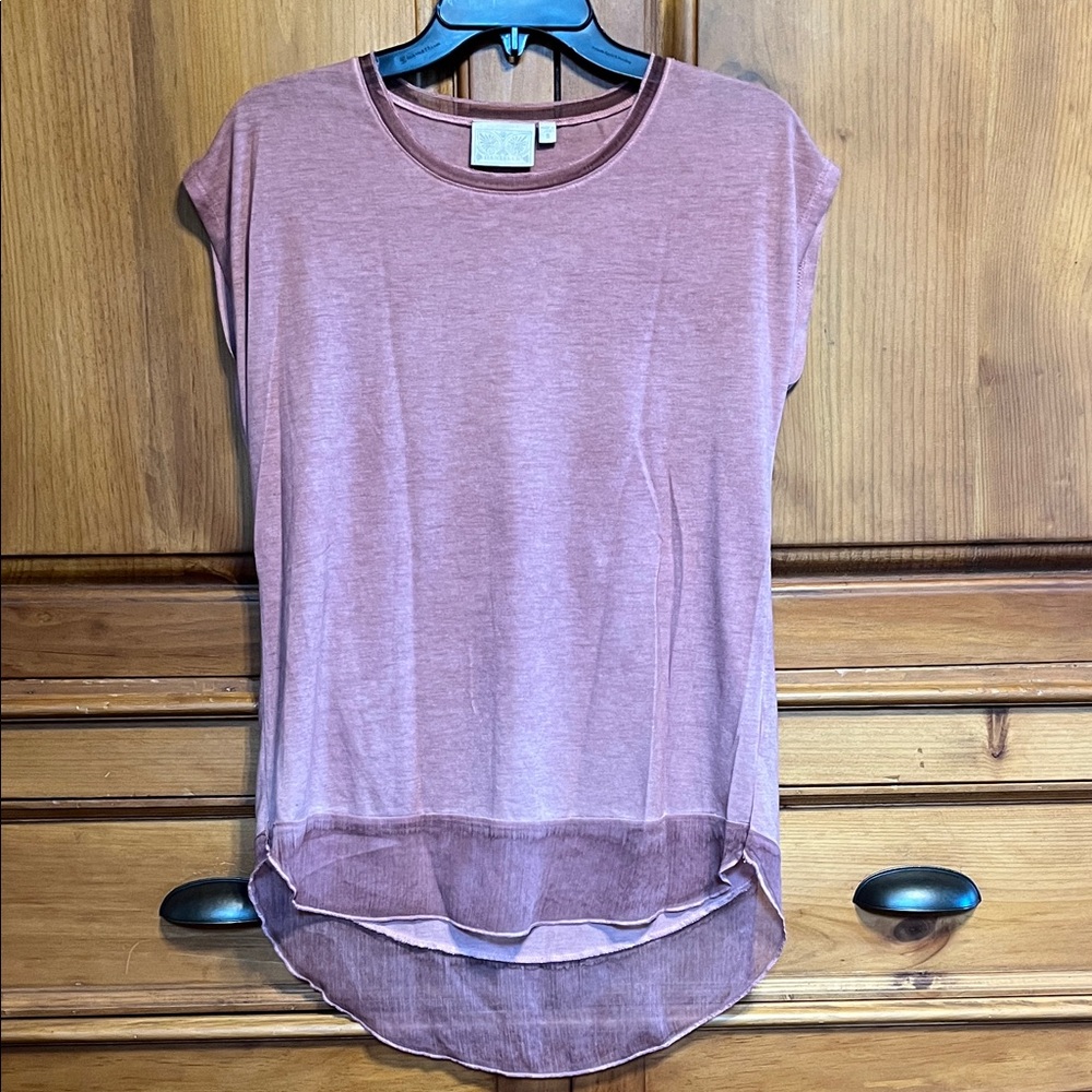 Dantelle Dusty Rose Short Sleeve Sheer Hi-Low Tunic